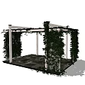 Outdoor Pergola Structure With Green Vines White Columns And Dark Stone Floor