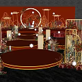 Chinese Style Wedding Stage With Red Background Circular Decorations Flowers And Lanterns