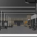 Modern Open Gym With Treadmills Dumbbells Wooden Walls And Gray Flooring Design