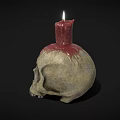 Skull Shaped Candle Lamp With Lit Red Candle And Dripping Wax