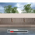 Modern Minimalist Architectural Exterior Wall With Wooden Grille Glass And Green Plants