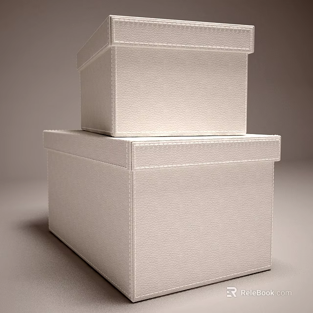 Two White Stackable Storage Boxes With Stitching Detail For Home Organization 3d model 