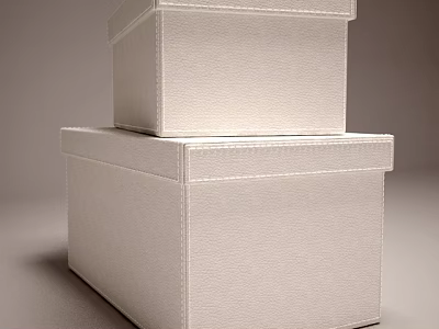 Two White Stackable Storage Boxes With Stitching Detail For Home Organization 3d model