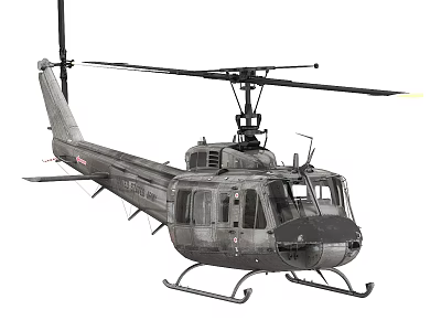 Vintage Military Helicopter With Gray Metal Body And Rotor Blades 3d model