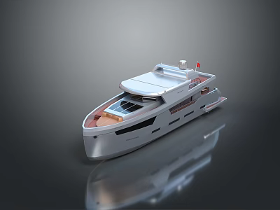 Luxury Modern Yacht Design With White Hull Wooden Deck And Large Windows 3d model