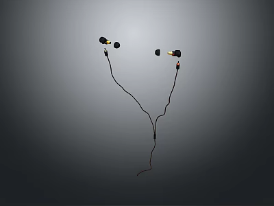 Wired In Ear Computer Headphones With Yellow Details On Black Background 3d model