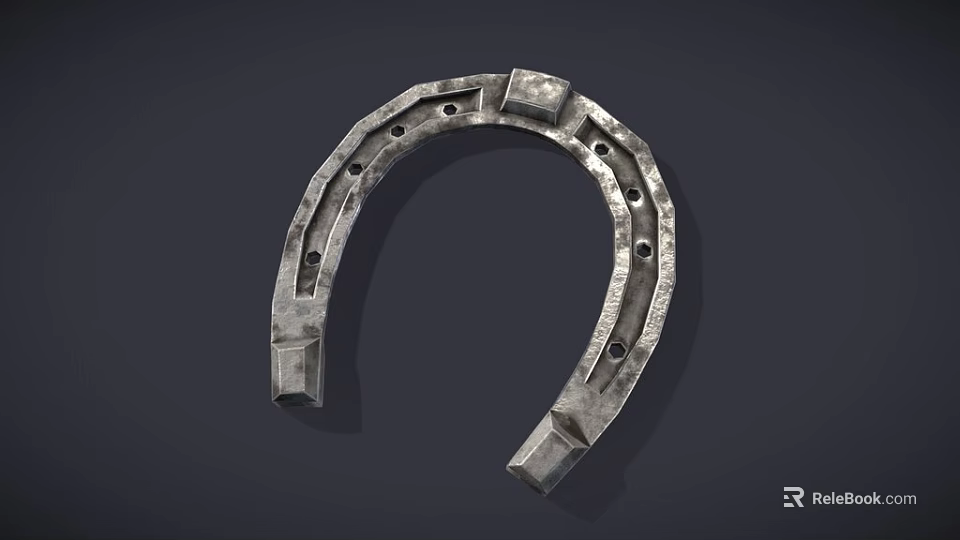 Vintage Metal Horseshoe With Rustic Design And Multiple Holes On Dark Background 3d model 