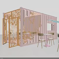 Pink Container Structure With Orange Carved Decoration Outdoor Blue Bar Stools And Tables
