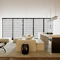Modern Living Room Interior With Large Windows Blinds White Sofa And Wooden Floors