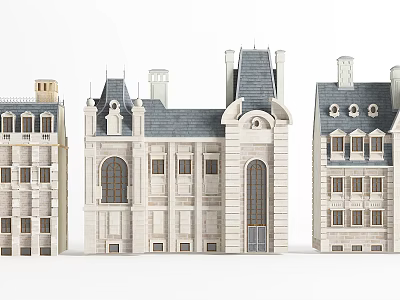 European Classical Detached Villa With Gabled Roof Arched Windows And Stone Facade 3d model