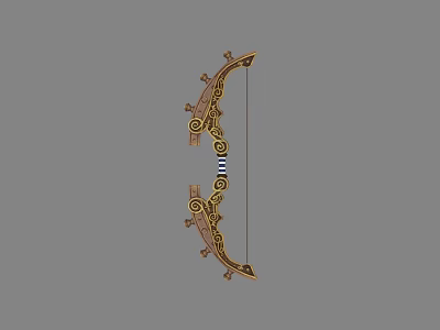 Ornate Traditional Bow With Golden Intricate Patterns And Curved Structure Design 3d model