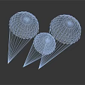 Three 3D Rendered Military Parachutes With Suspension Lines On Dark Background