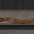 Twisted Driftwood Sculpture On Dark Wooden Shelf With Natural Texture
