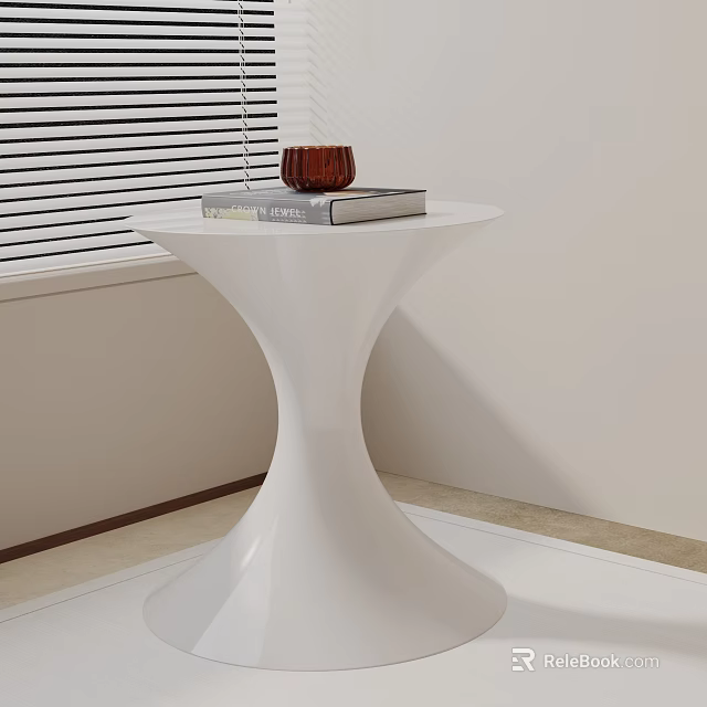 Modern White Side Table with Books and Red Decorative Item by Window 3d model 