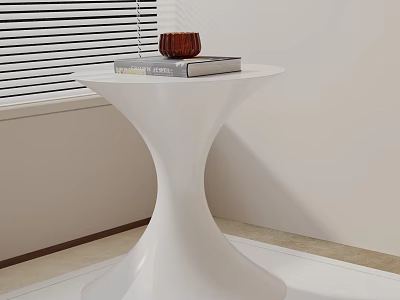 Modern White Side Table with Books and Red Decorative Item by Window 3d model