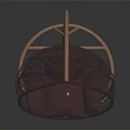 Modern Wicker Hanging Chair With Copper Metal Stand And Plush Purple Cushions