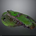 Detailed Miniature Scenic Model With Green Terrain And Small Fortress Structure