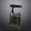 Vintage Green Mechanical Tool With Wooden Handle Metal Body And Leather Strap