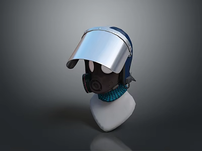 Tactical Military Helmet With Silver Face Shield Black Respirator And Blue Details 3d model