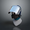 Tactical Military Helmet With Silver Face Shield Black Respirator And Blue Details