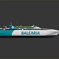 BALEARIA Modern Boat Design With White Turquoise Hull And Brand Logo