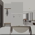 Modern Dining Living Room Interior With Dining Table Chairs Cabinets And Pendant Lights