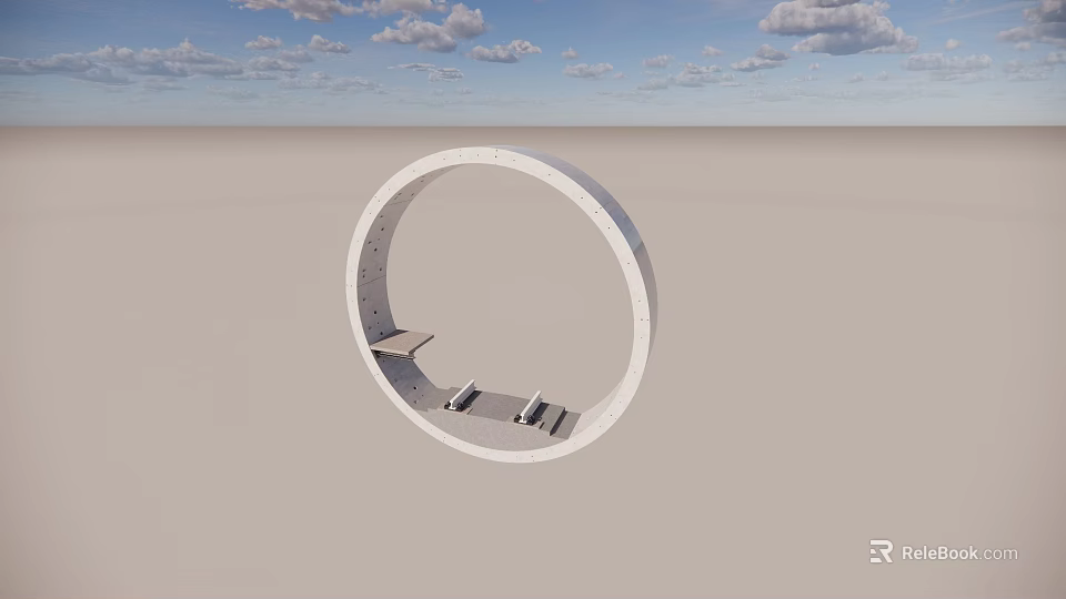 Circular Light Colored Architectural Ring Structure With Support Elements And Sky Background 3d model