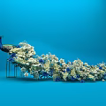 Decorative Peacock Sculpture With White And Blue Flower Arrangement On Blue Background