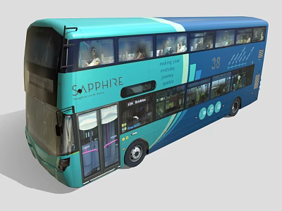 Teal Sapphire Double Decker Bus Route 38 with Passenger Windows 3d model Teal Sapphire Double Decker Bus Route 38 with Passenger Windows 3d model