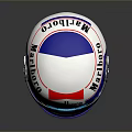 Modern Weapon Themed Racing Helmet Featuring Honda Marboro Logos And Blue White Red Colors