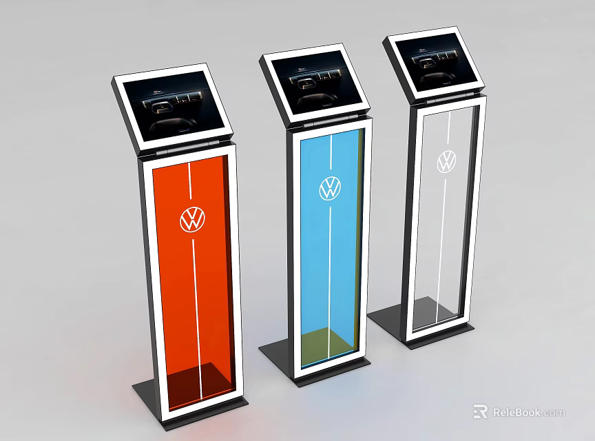 Volkswagen Digital Information Kiosks With Orange Blue White Designs And Logo 3d model 