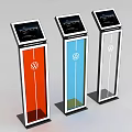 Volkswagen Digital Information Kiosks With Orange Blue White Designs And Logo