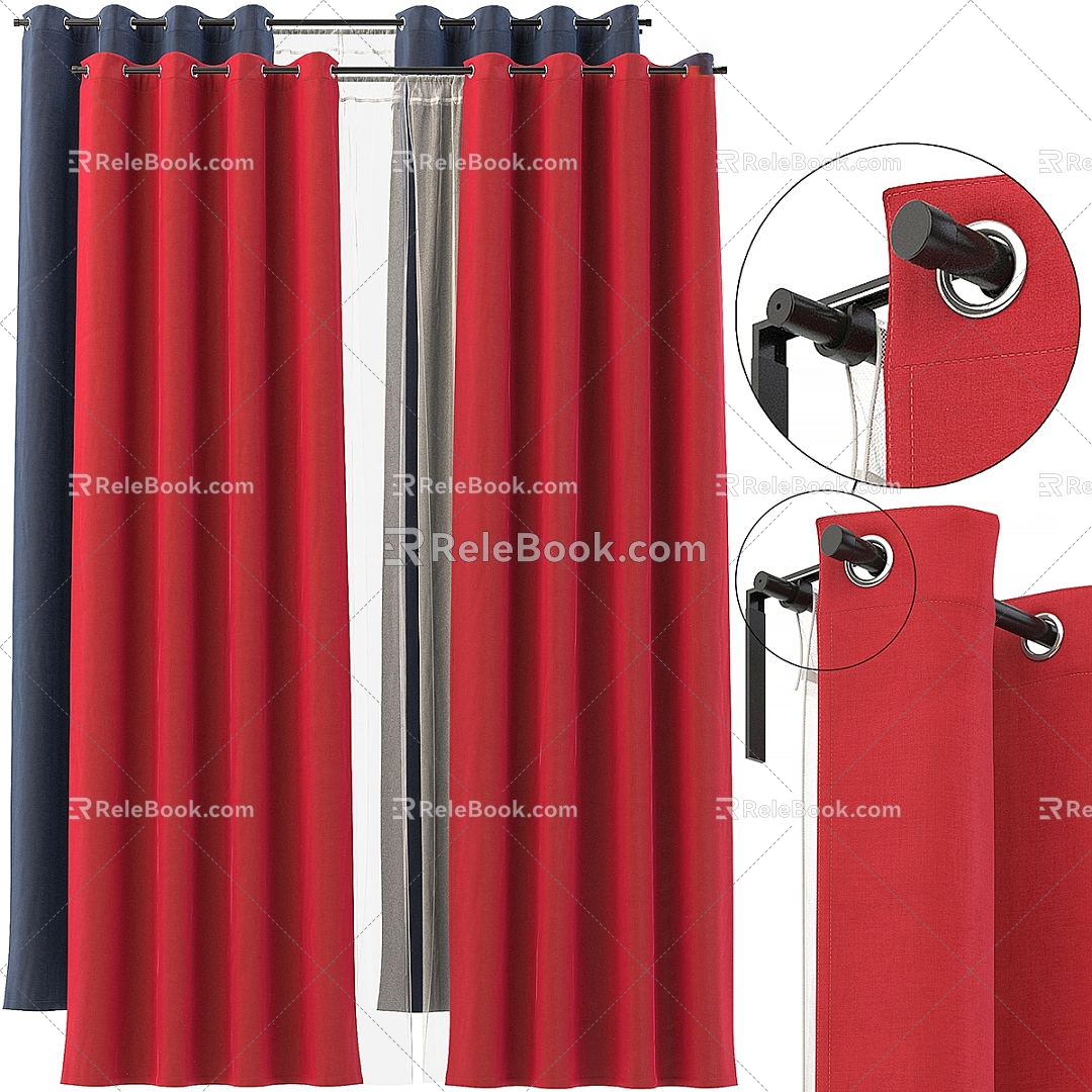 Curtain Fabric Curtain Solid Color Red 3d model