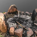 Natural Outdoor Garden Stone Circle Fire Pit Feature with Ashes and Sticks