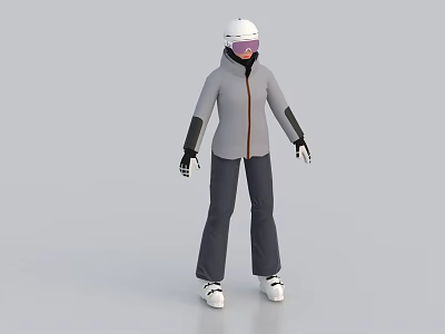 3D Game And Movie Character In Gray Jacket Black Gloves White Helmet With Purple Goggles 3d model