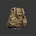 Tan Canvas Backpack With Multiple Pockets Adjustable Straps And Rivet Details 3d model