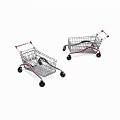 Two Metal Shopping Carts With Red Handles And Wheels On White Background