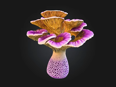 Exotic Mushroom Like Structure With Purple Yellow Petals And Spotted Base 3d model