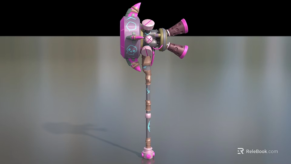 Ornate Pink Purple Hammer Weapon With Circular Patterns And Decorative Handle 3d model 