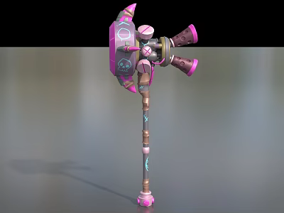 Ornate Pink Purple Hammer Weapon With Circular Patterns And Decorative Handle 3d model