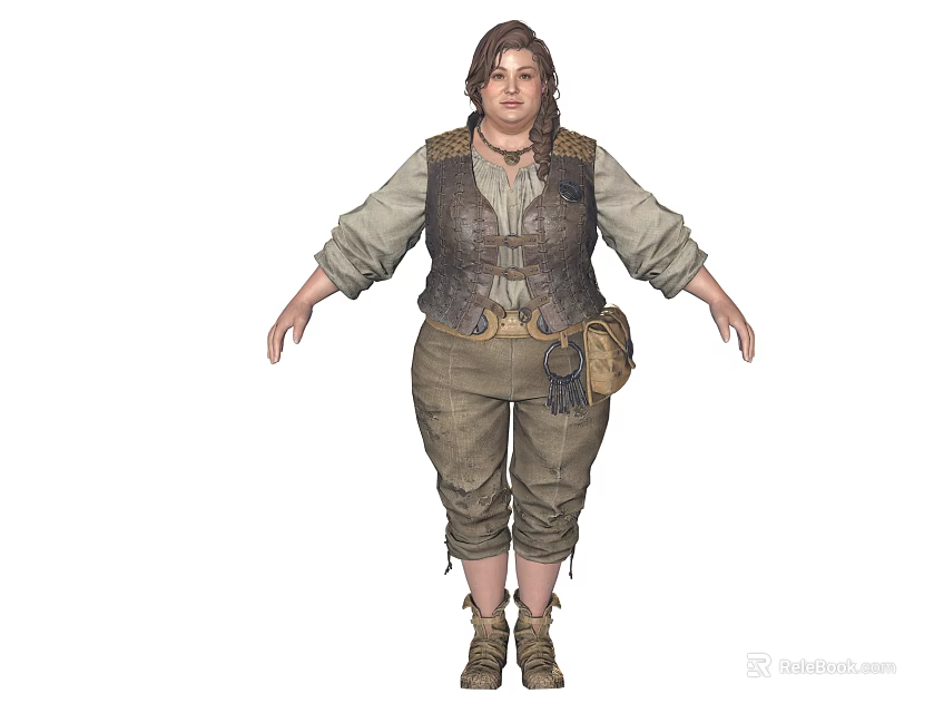 Adventurous Female Explorer In Leather Vest And Linen Shirt With Small Fox Companion 3d model 