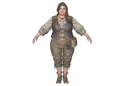Adventurous Female Explorer In Leather Vest And Linen Shirt With Small Fox Companion 3d model