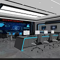Modern High Tech Monitoring Control Room With Large Data Display And Ergonomic Operator Workstations