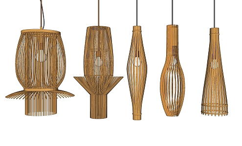 New Chinese Chandelier Bamboo Chandelier Combination 3d model