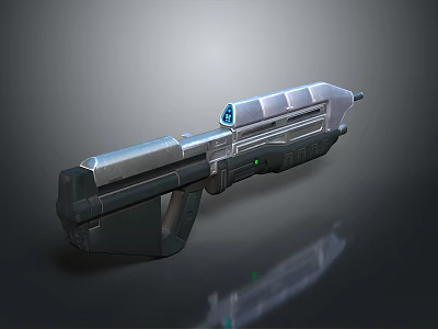Sci-Fi Weapon Gun With Silver And Black Metallic Finish And Blue Glowing Component 3d model