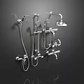 Chrome Wall Mounted Shower Faucet Set With Handheld Overhead Sprayers And Valves 3d model