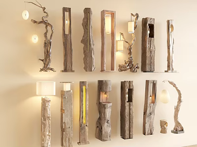 Various Rustic Wooden Floor Lamps with Natural Log and Branch Design for Home Decor 3d model