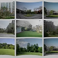 Residential Community With High Rise Buildings Low Rise Houses Green Lawns Trees And Landscaped Courtyards