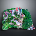 3D Model of Historic Architecture With Red Rooftops and Lush Green Landscape