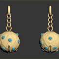Elegant Gold Earrings With Turquoise Stones Spherical Design And Chain Details